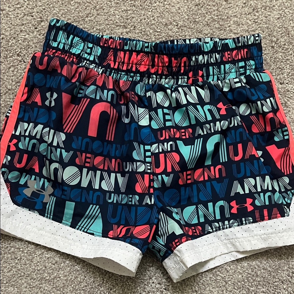 Under Armour Girls Graphic Logo Athletic Shorts size 6 NWOT